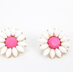 Fantasy Gold Pink & White Flower Earrings